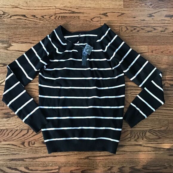 New POOF Apparel Black White Striped Sweater XL - Picture 1 of 3